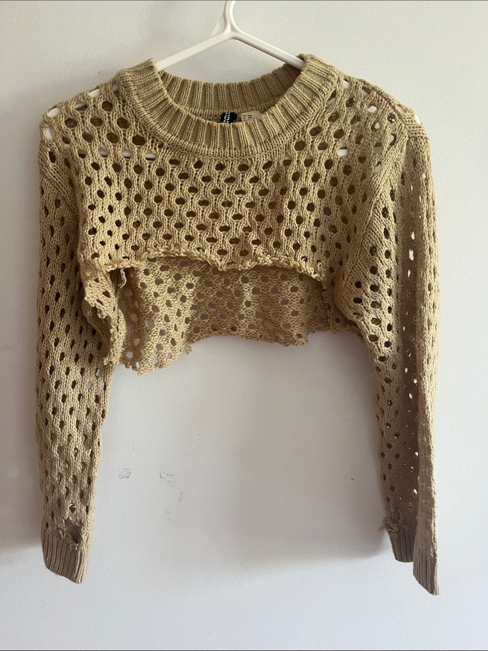 H&M Beige Open-Knit Cropped Sweater